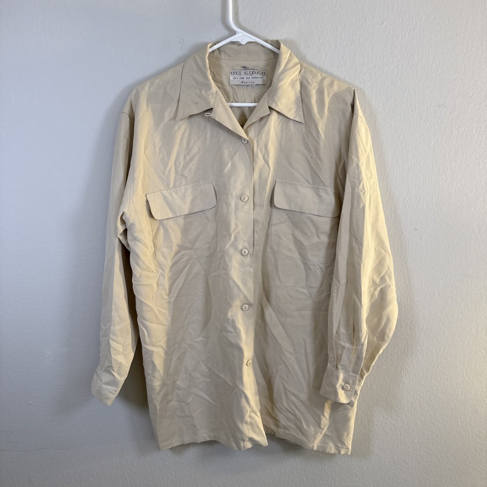 Annie‎ Alexander Womens Pure Silk Brown Long Sleeve Workshirt America Size L